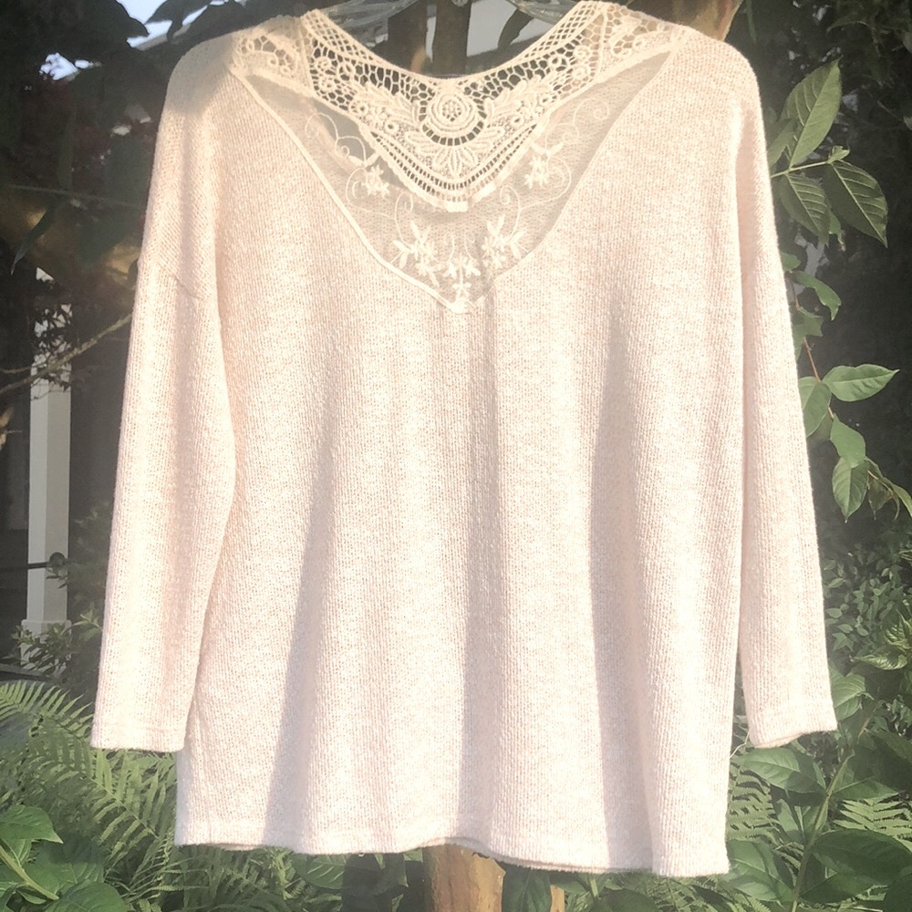 American Eagle cotton sweater with lace accent, Sm - Picture 2 of 7